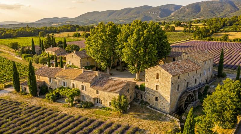 Aerial view of an authentic Provençal hamlet in the Luberon